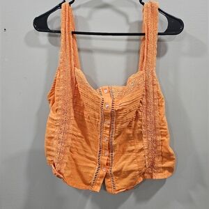 Free People Orange Lace Button-Front Blouse